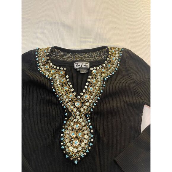 Berek By Takako Sakon Black Embellished Top Sweater Size Small - Picture 2 of 9
